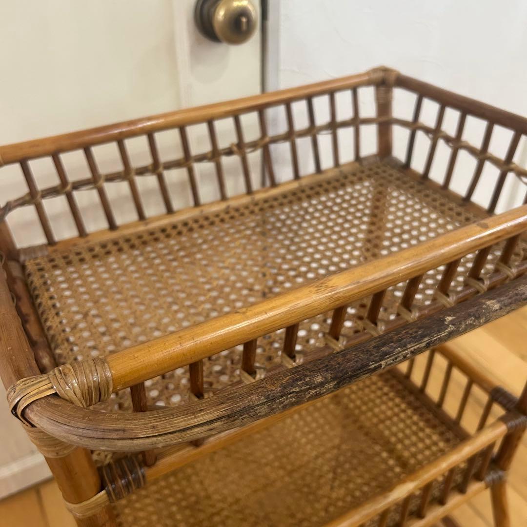 ☆アンティーク☆ ラタン　脱衣かご　ワゴン　マルチ　ラック　バスケット　古道具