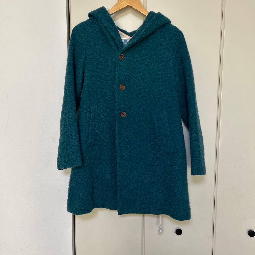 vmヴーム　ウール&アンゴラ　グリーン&ブルー　フーディーコート