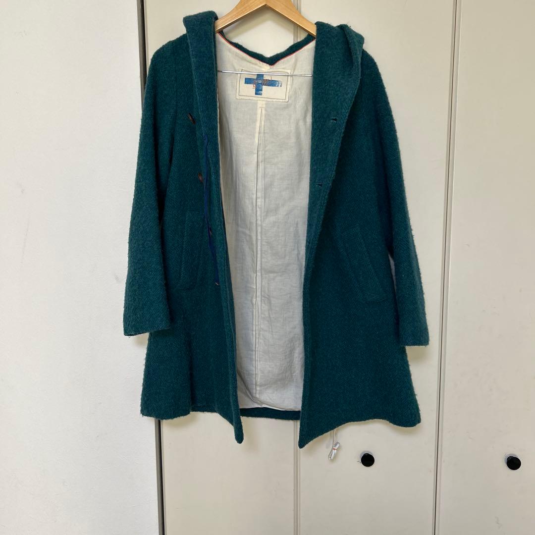 vmヴーム　ウール&アンゴラ　グリーン&ブルー　フーディーコート