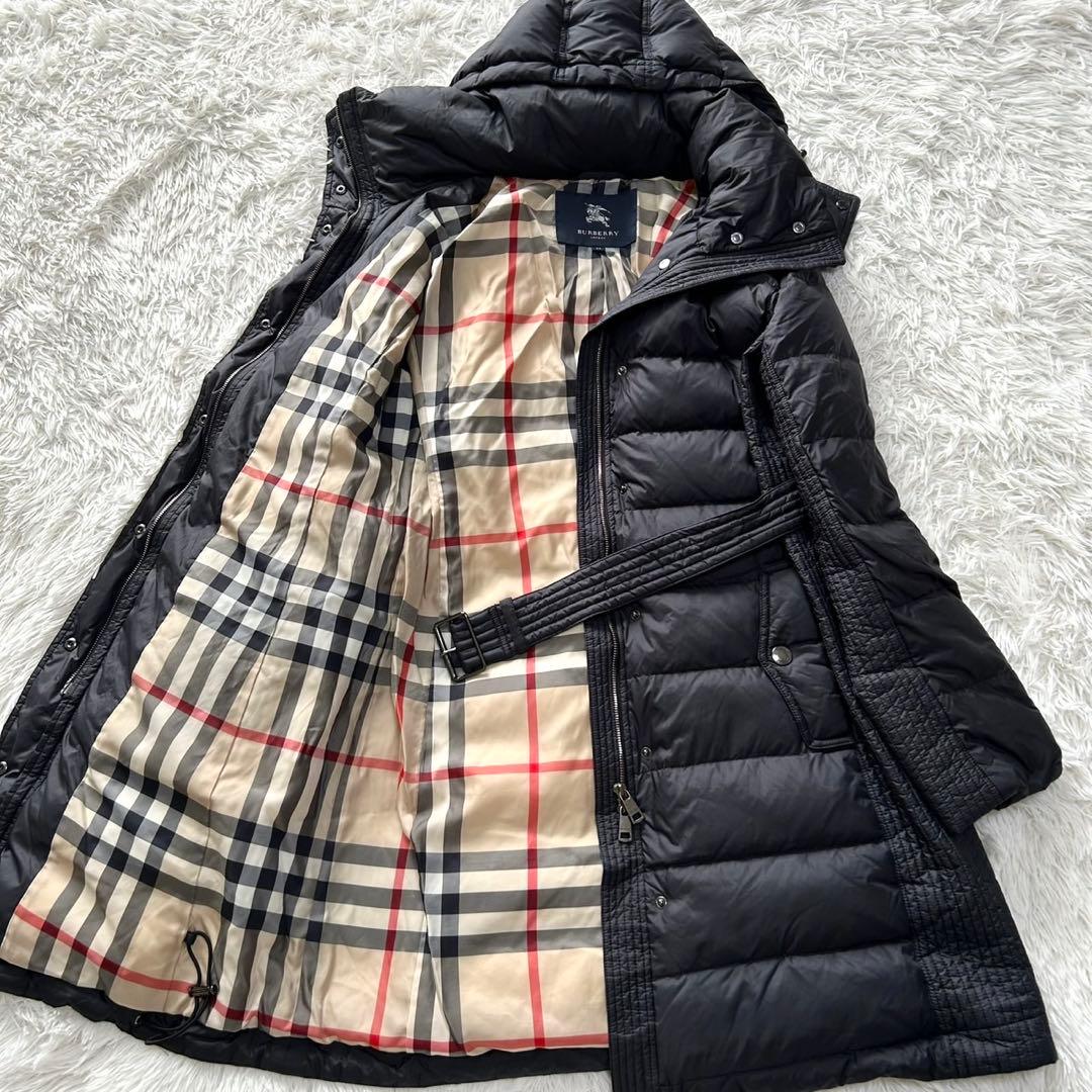 希少2XL BURBERRY バーバリー　ダウンコート　フード　ベルト付き 黒