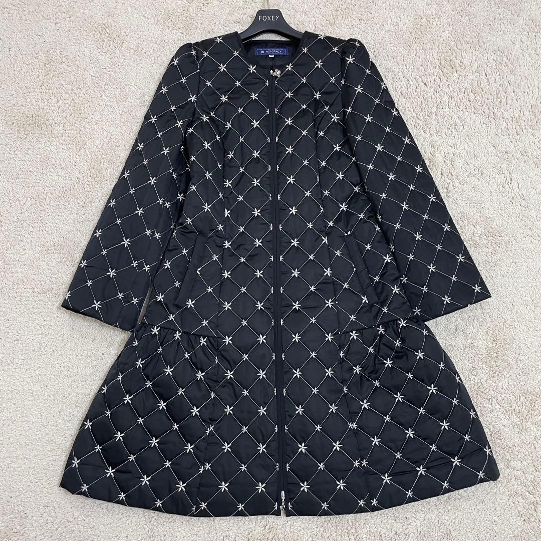 美品♡ エムズグレイシー キルティング 中綿 ロングコート チャーム 黒 40