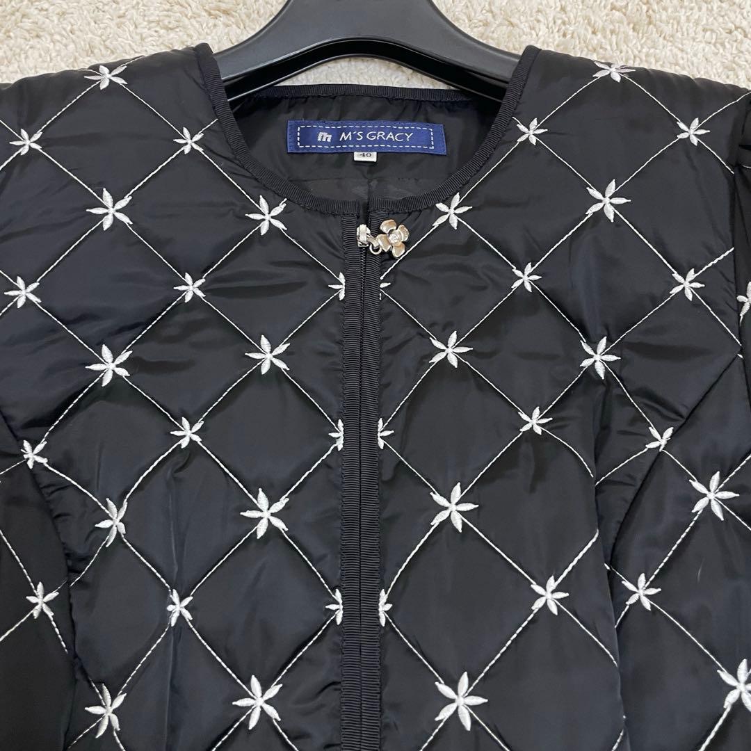 美品♡ エムズグレイシー キルティング 中綿 ロングコート チャーム 黒 40