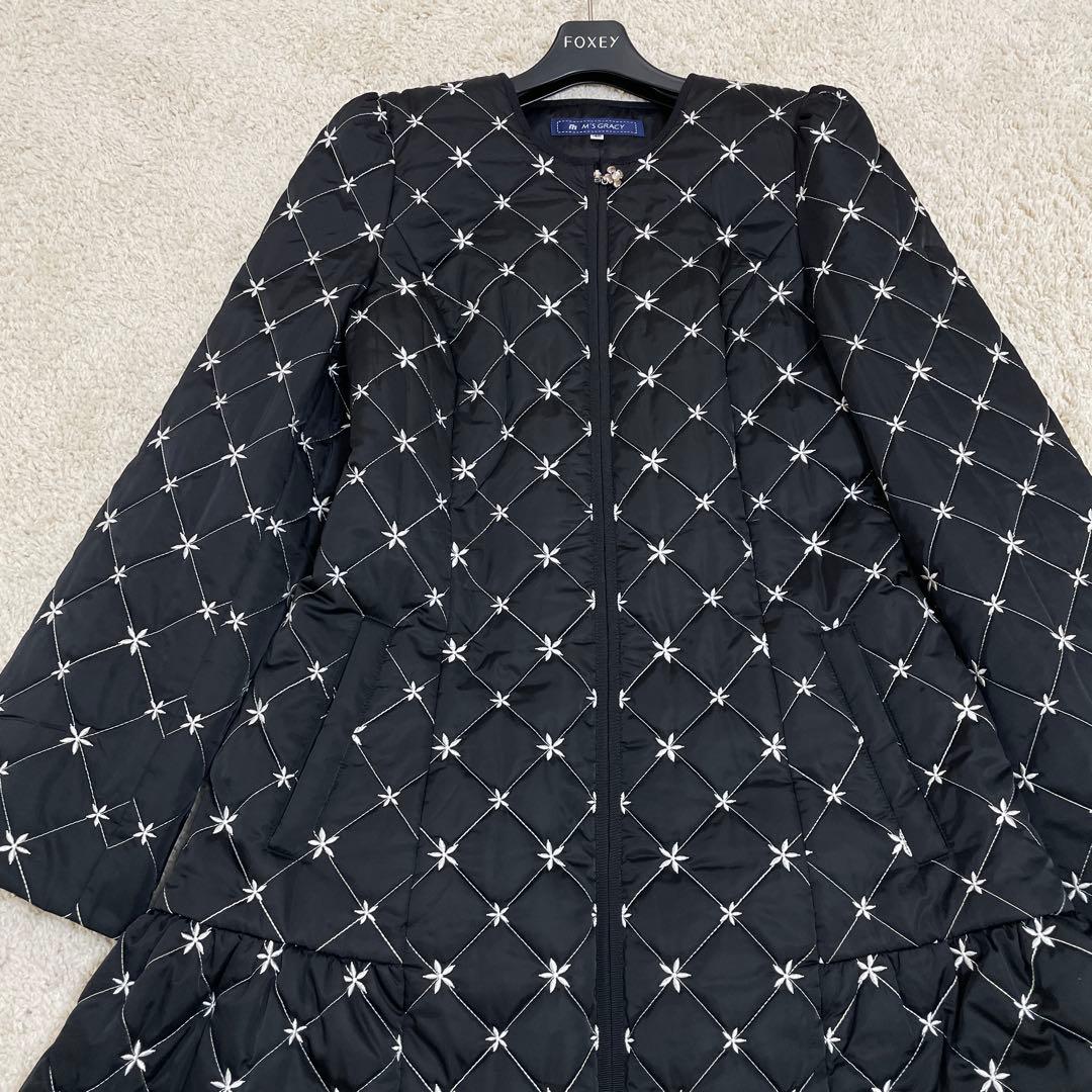 美品♡ エムズグレイシー キルティング 中綿 ロングコート チャーム 黒 40