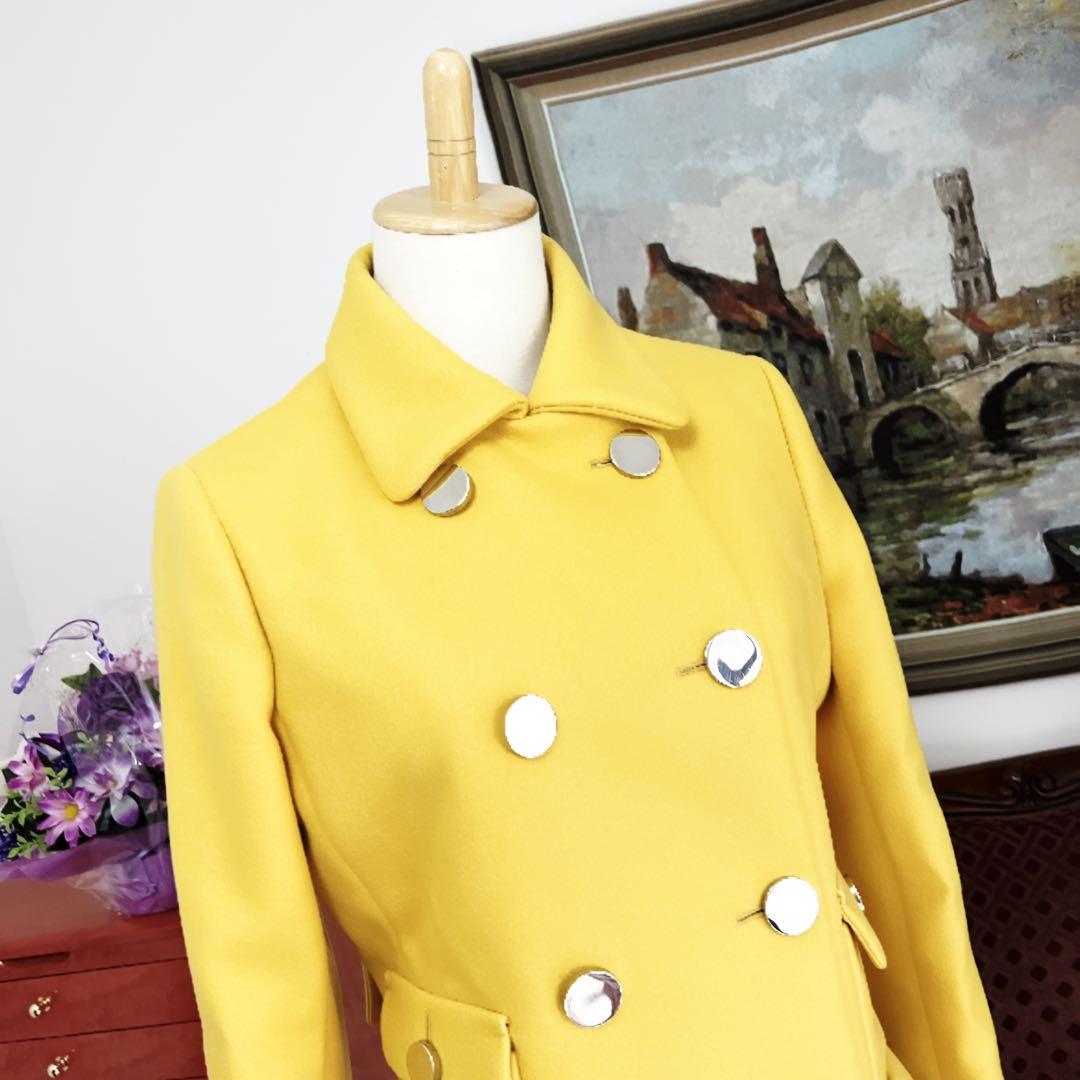 美品　GUCCIグッチ　ウール　ダブルブレスト　コート　イエロー　シルバー　ロゴ