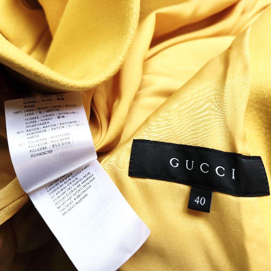 美品　GUCCIグッチ　ウール　ダブルブレスト　コート　イエロー　シルバー　ロゴ