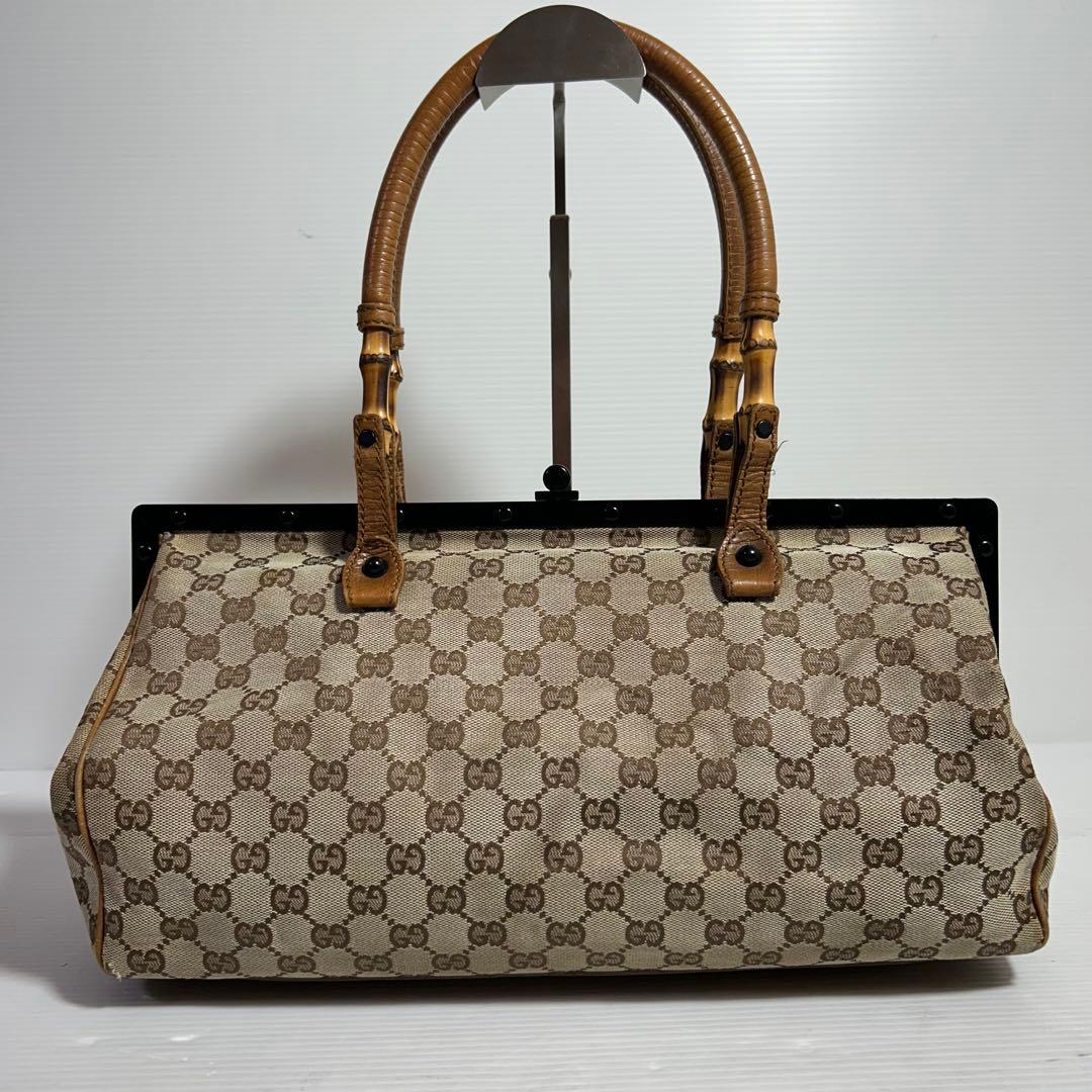 GUCCI グッチ GG柄 がま口 バンブー ボストンバッグ 大容量