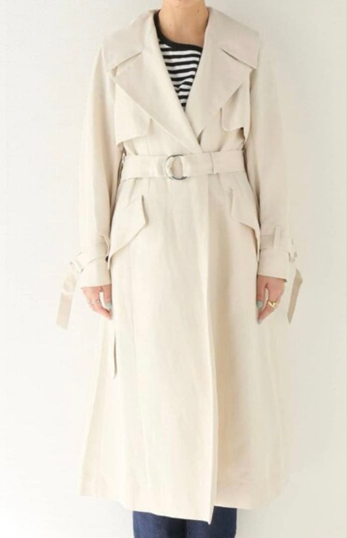 美品✨サヤカデイヴィス 定価14万 トレンチコート リネン ホワイト ベルト付き
