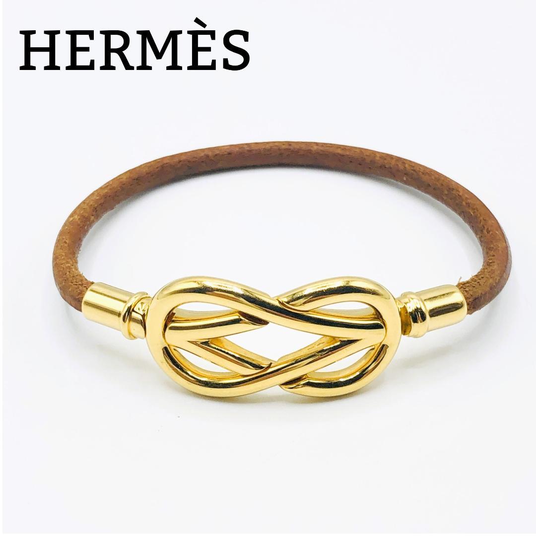 HERMES エルメス アタメ ブレスレット ゴールド ブラウン レザー