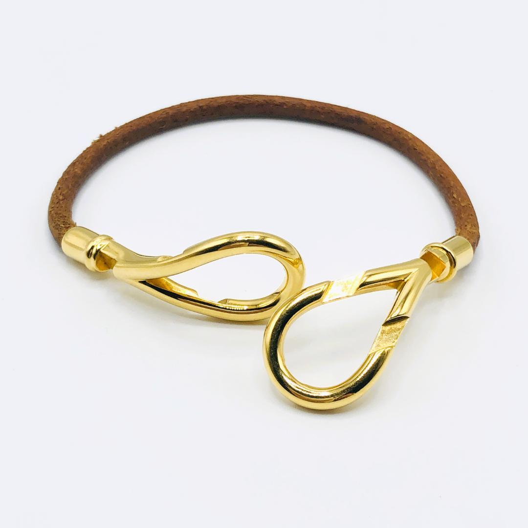 HERMES エルメス アタメ ブレスレット ゴールド ブラウン レザー