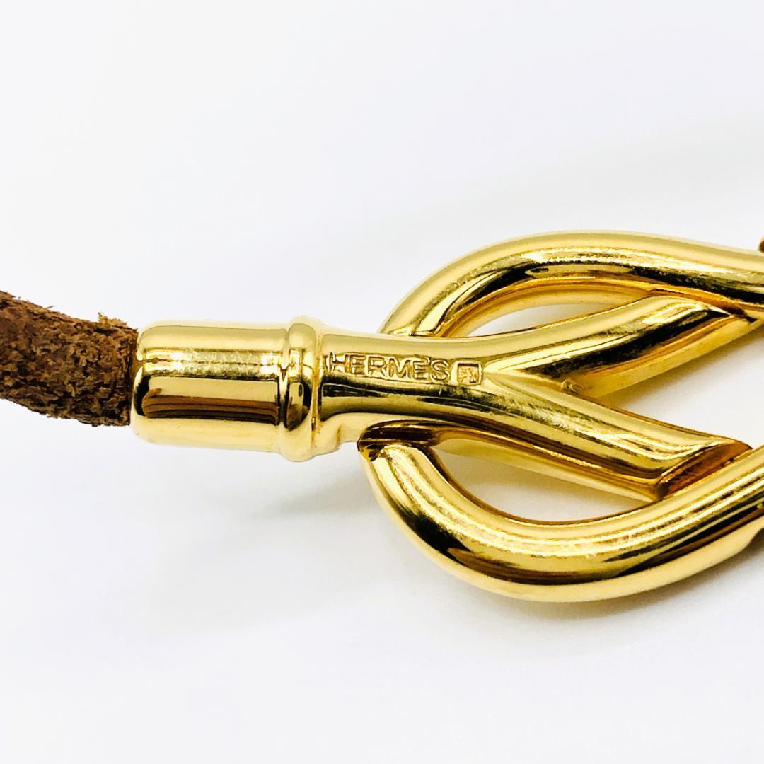 HERMES エルメス アタメ ブレスレット ゴールド ブラウン レザー