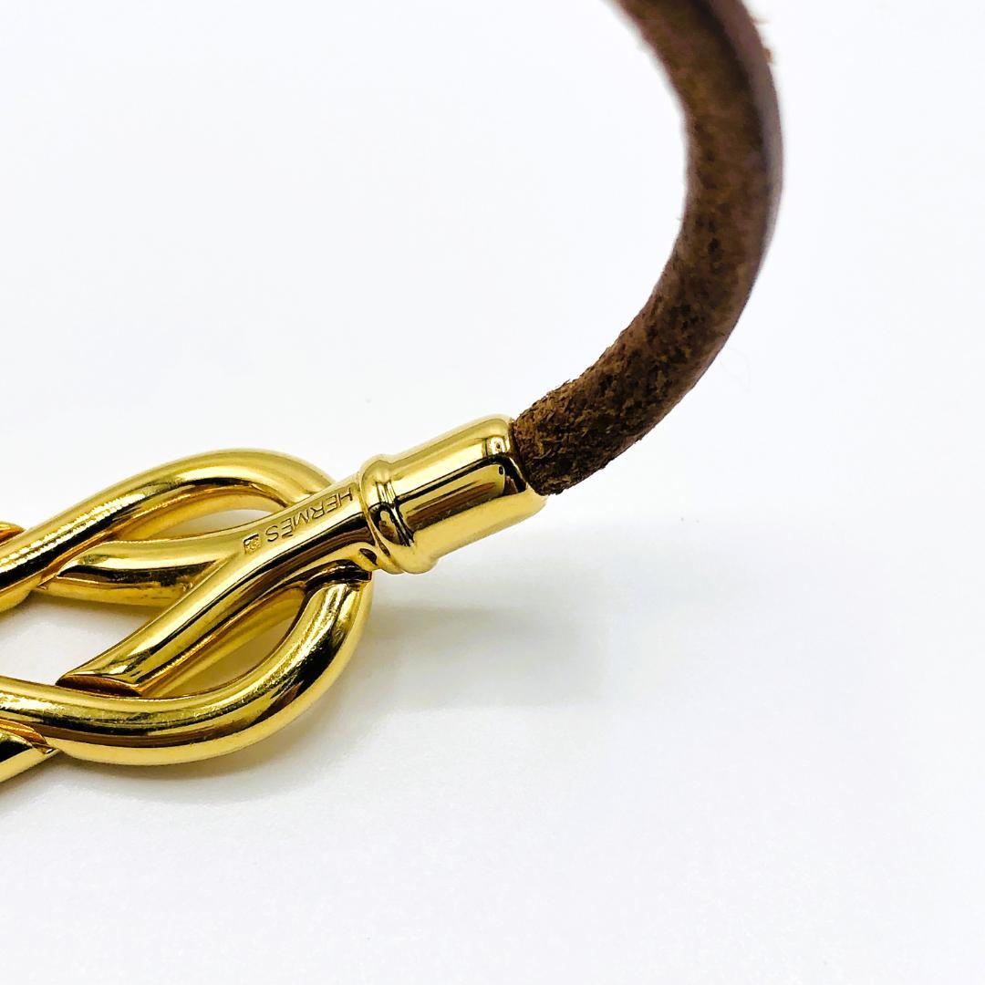 HERMES エルメス アタメ ブレスレット ゴールド ブラウン レザー
