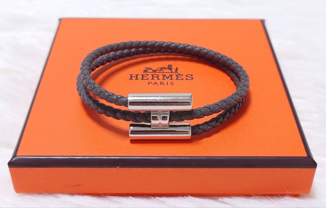 美品　エルメス　トゥルニ　トレッセ　グリ・エタン　編込み　箱付き