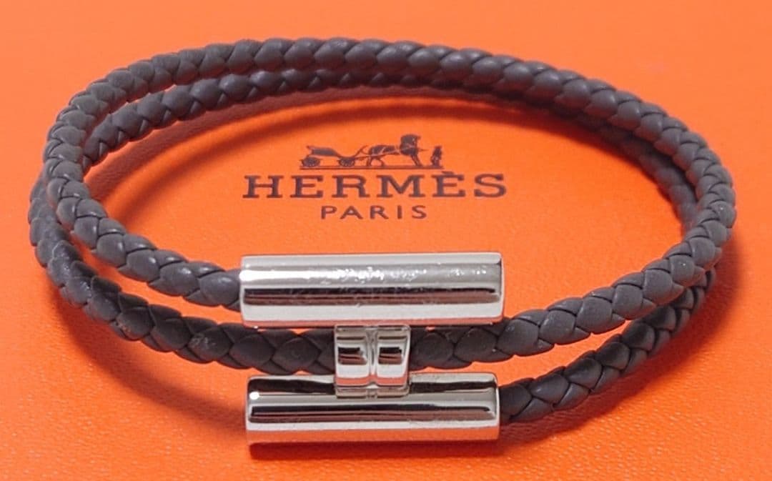 美品　エルメス　トゥルニ　トレッセ　グリ・エタン　編込み　箱付き