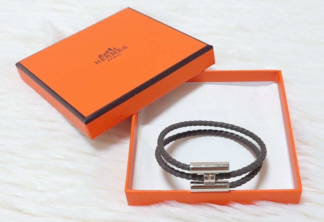 美品　エルメス　トゥルニ　トレッセ　グリ・エタン　編込み　箱付き