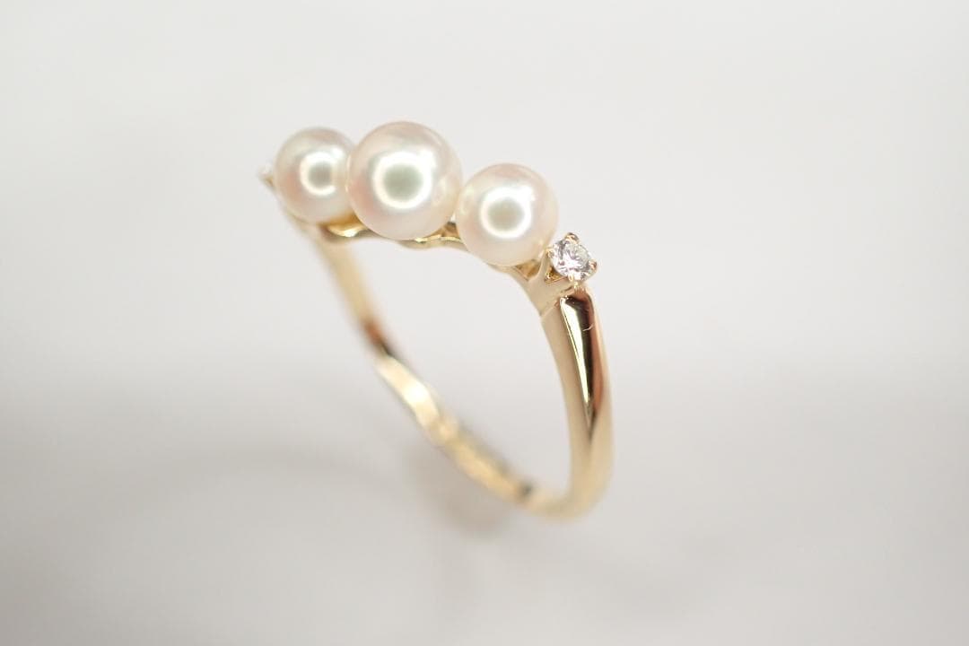 36/美品 ミキモト K18 真珠 ベビーパール約3.6-4.3 リング 指輪