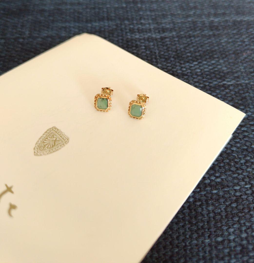 agete k10ピアス　エメラルド　イエローゴールド　誕生石