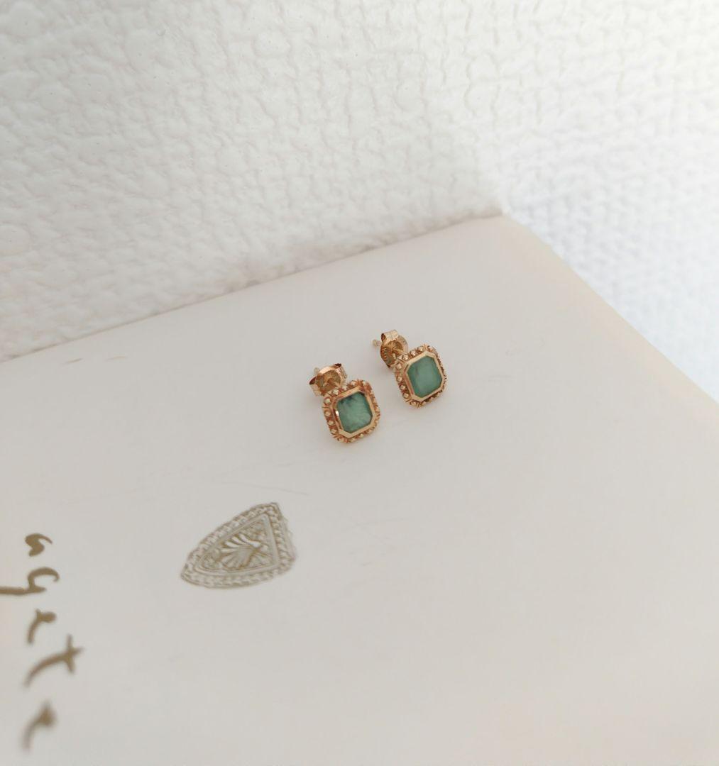 agete k10ピアス　エメラルド　イエローゴールド　誕生石