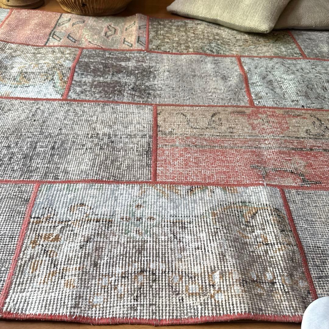 95×175 コーラルピンクパッチワークラグ　トルコヴィンテージラグ