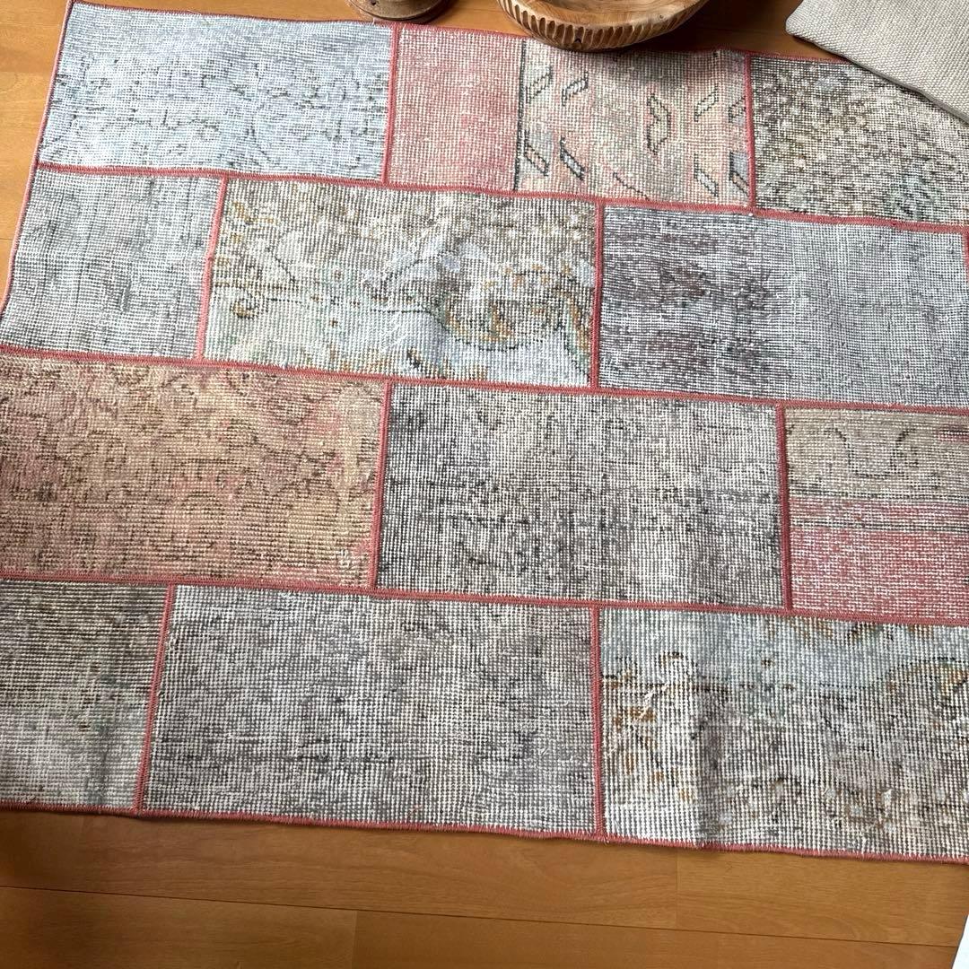 95×175 コーラルピンクパッチワークラグ　トルコヴィンテージラグ