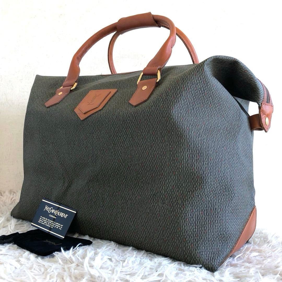 【ほぼ未使用】イヴサンローラン　ボストンバッグ　旅行鞄　PVC　本革　総柄