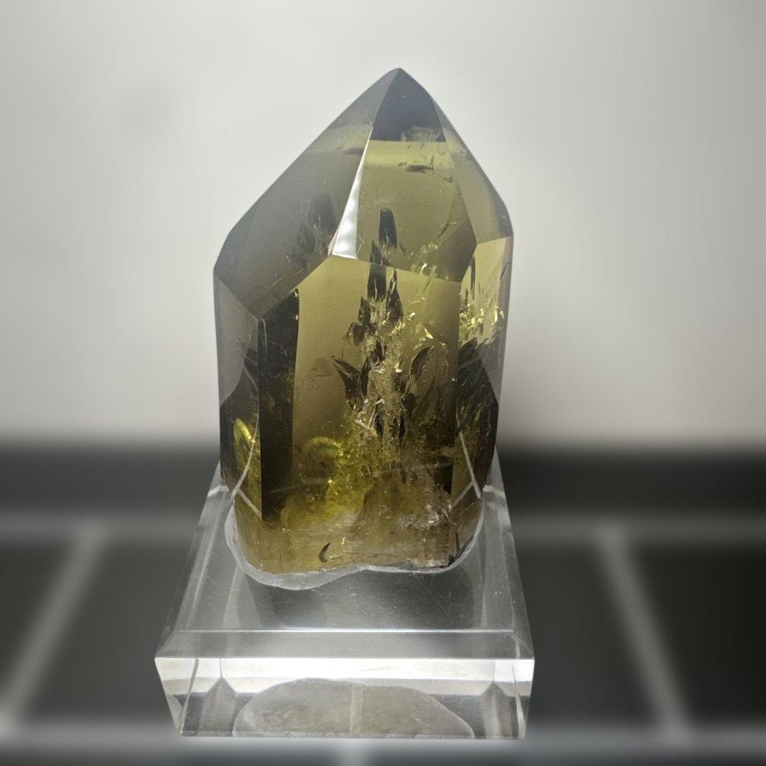 【極上品】スモーキーゼウスシトリン ポイント原石 高透明　台座付