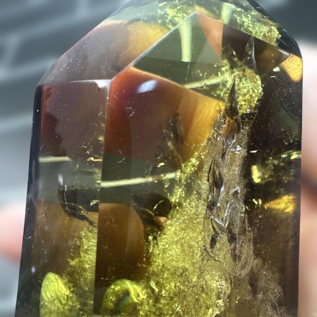 【極上品】スモーキーゼウスシトリン ポイント原石 高透明　台座付