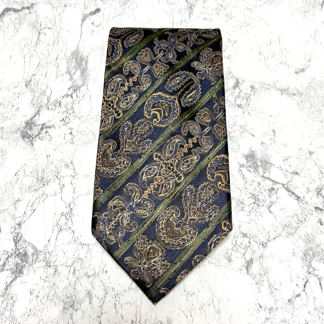 【極美品】イヴサンローラン　ブランド　ネクタイ　シルク　ペイズリー　日本製　緑