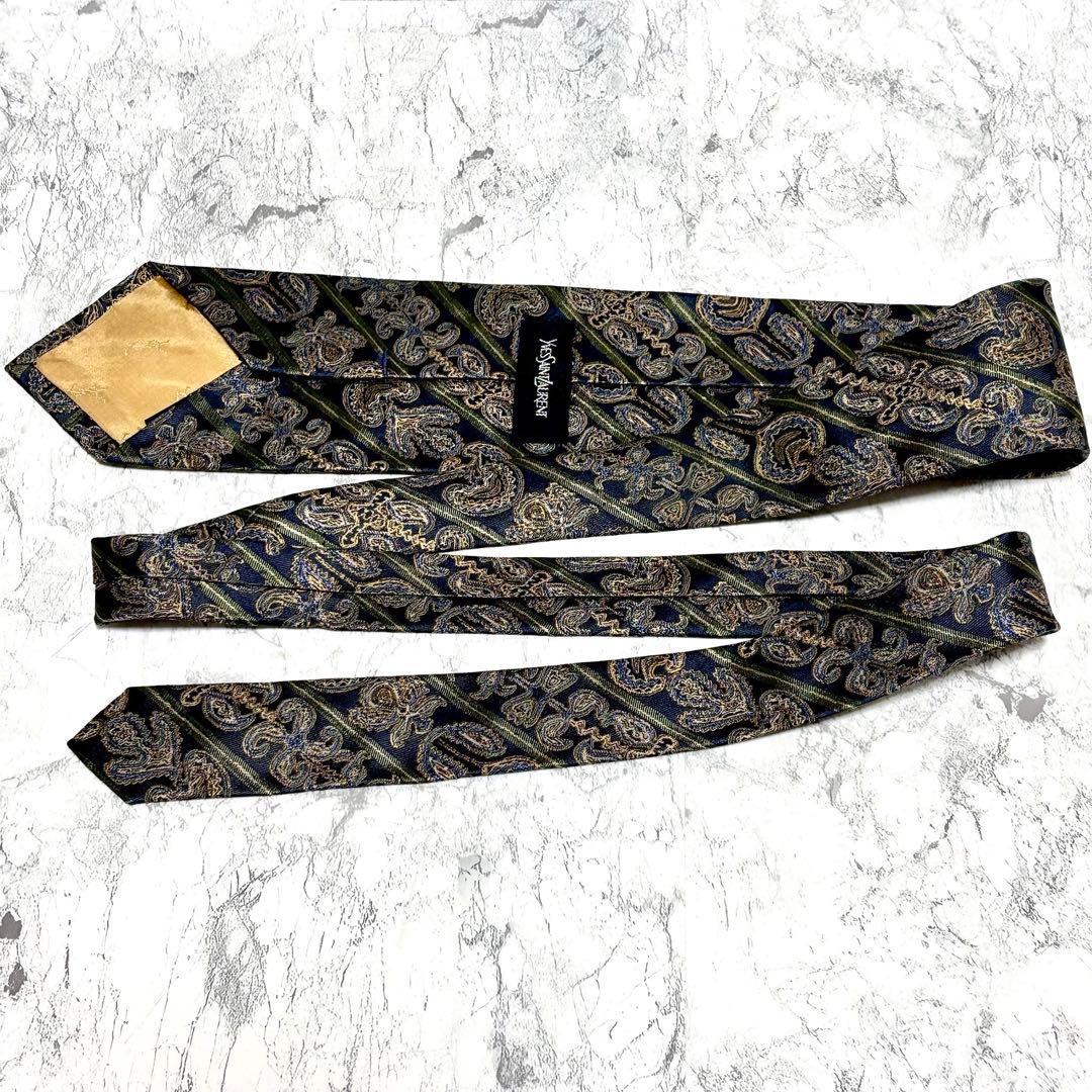 【極美品】イヴサンローラン　ブランド　ネクタイ　シルク　ペイズリー　日本製　緑