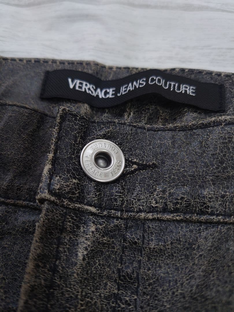 VERSACE JEANS COUTURE 本革 レザーパンツ 50 ブラック