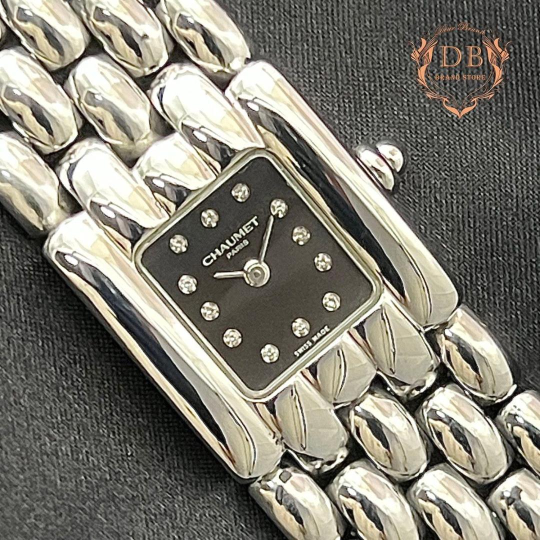 【新品電池】 ショーメ 12Pダイヤ ケイシス シルバー スクエア 黒文字盤