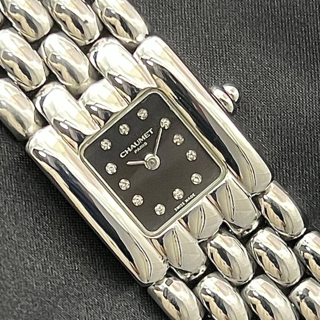 【新品電池】 ショーメ 12Pダイヤ ケイシス シルバー スクエア 黒文字盤