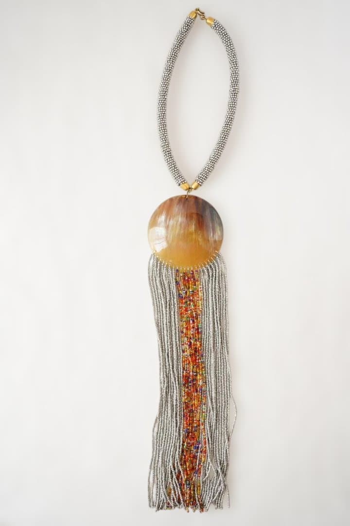 ホーンモチーフ×マルチビーズ フリンジロングネックレス (シルバー) 並行輸入品