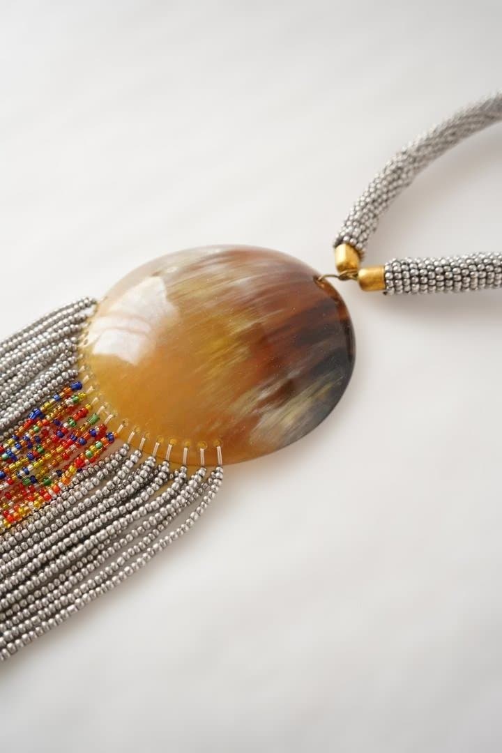 ホーンモチーフ×マルチビーズ フリンジロングネックレス (シルバー) 並行輸入品