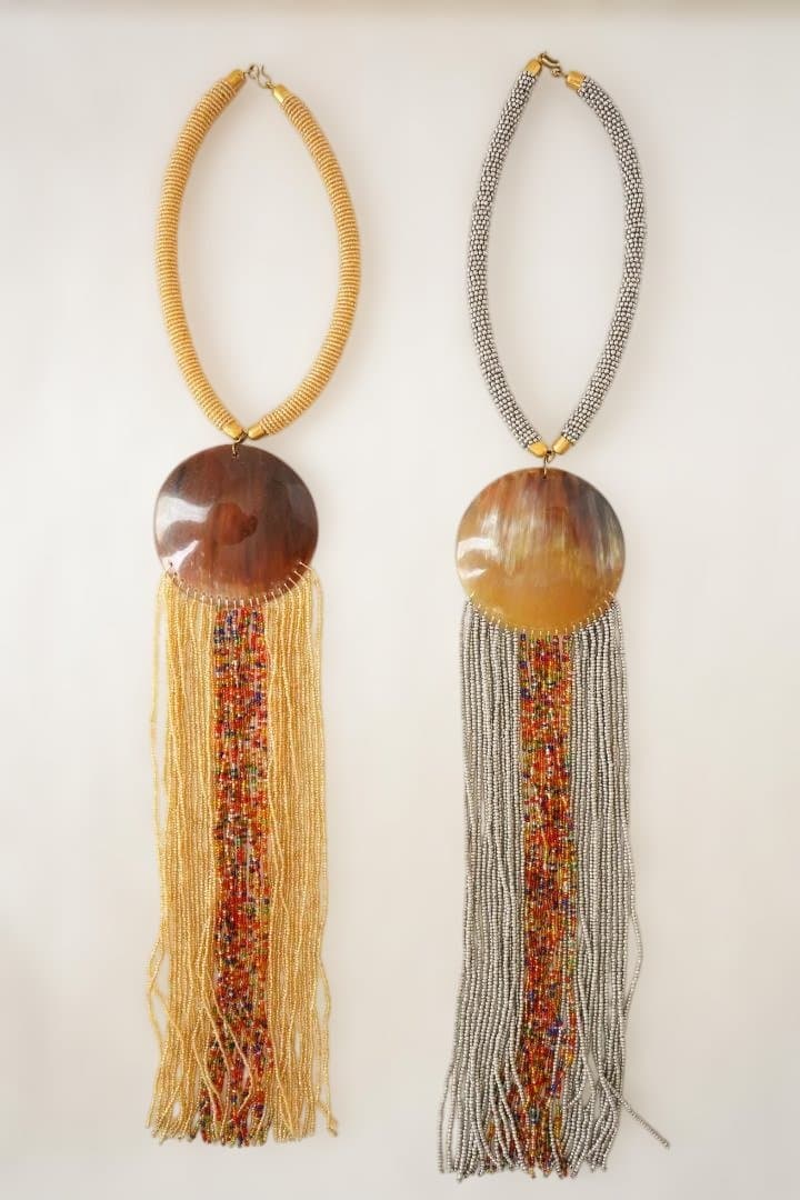 ホーンモチーフ×マルチビーズ フリンジロングネックレス (シルバー) 並行輸入品