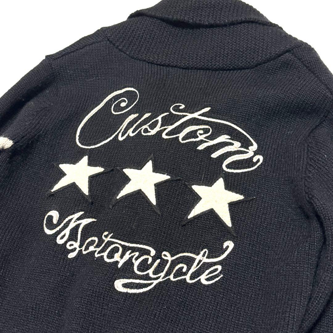 vanson バンソン ショールカラー カーディガン ワッペン 刺繍 黒 L