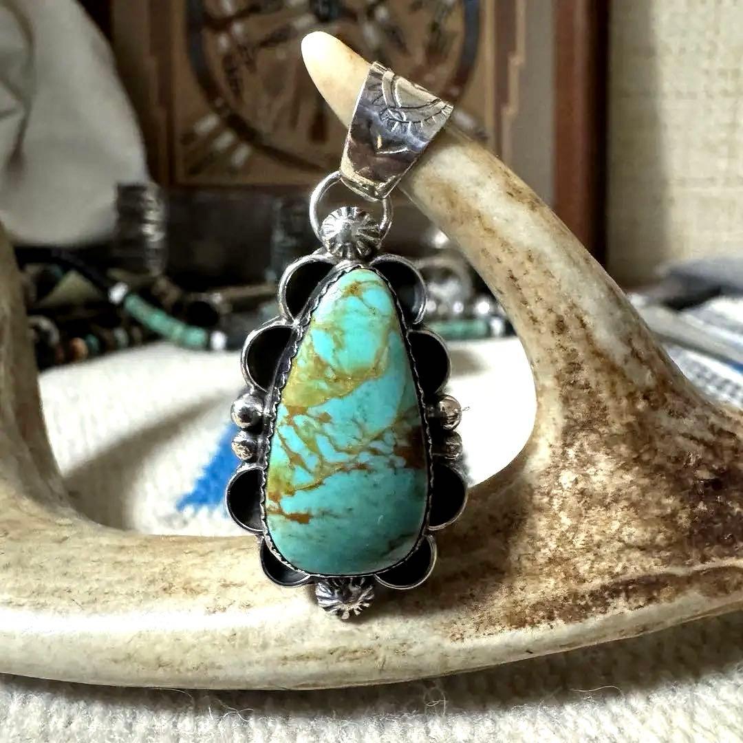 新品 ナバホPP作 ナチュラルロイストンターコイズペンダント