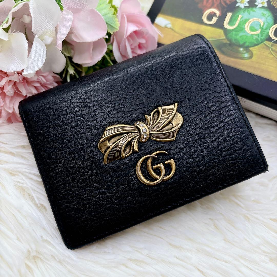 GUCCI♡折り財布 GGマーモント リボン ラインストーン バイカラー 花柄