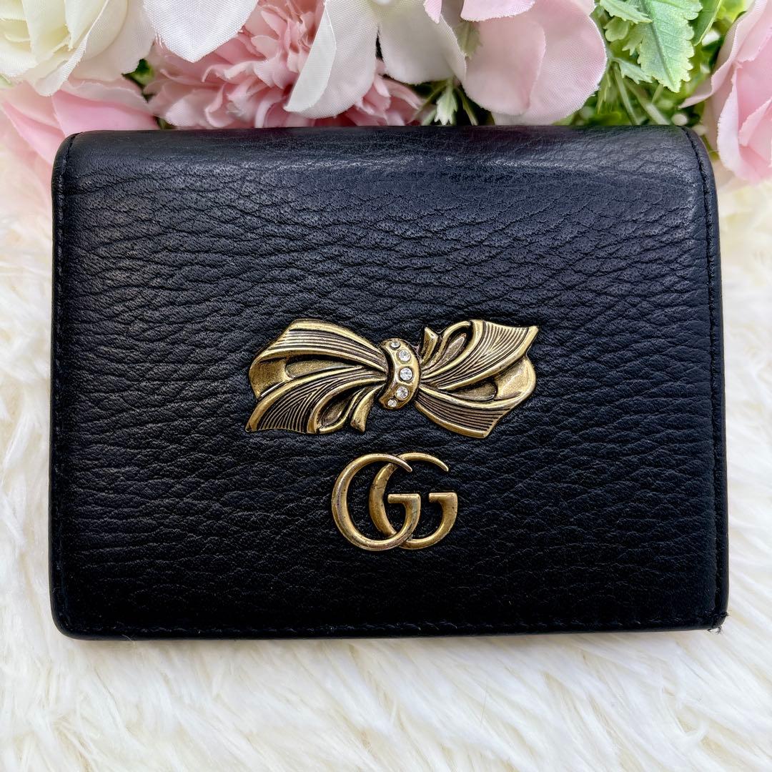 GUCCI♡折り財布 GGマーモント リボン ラインストーン バイカラー 花柄