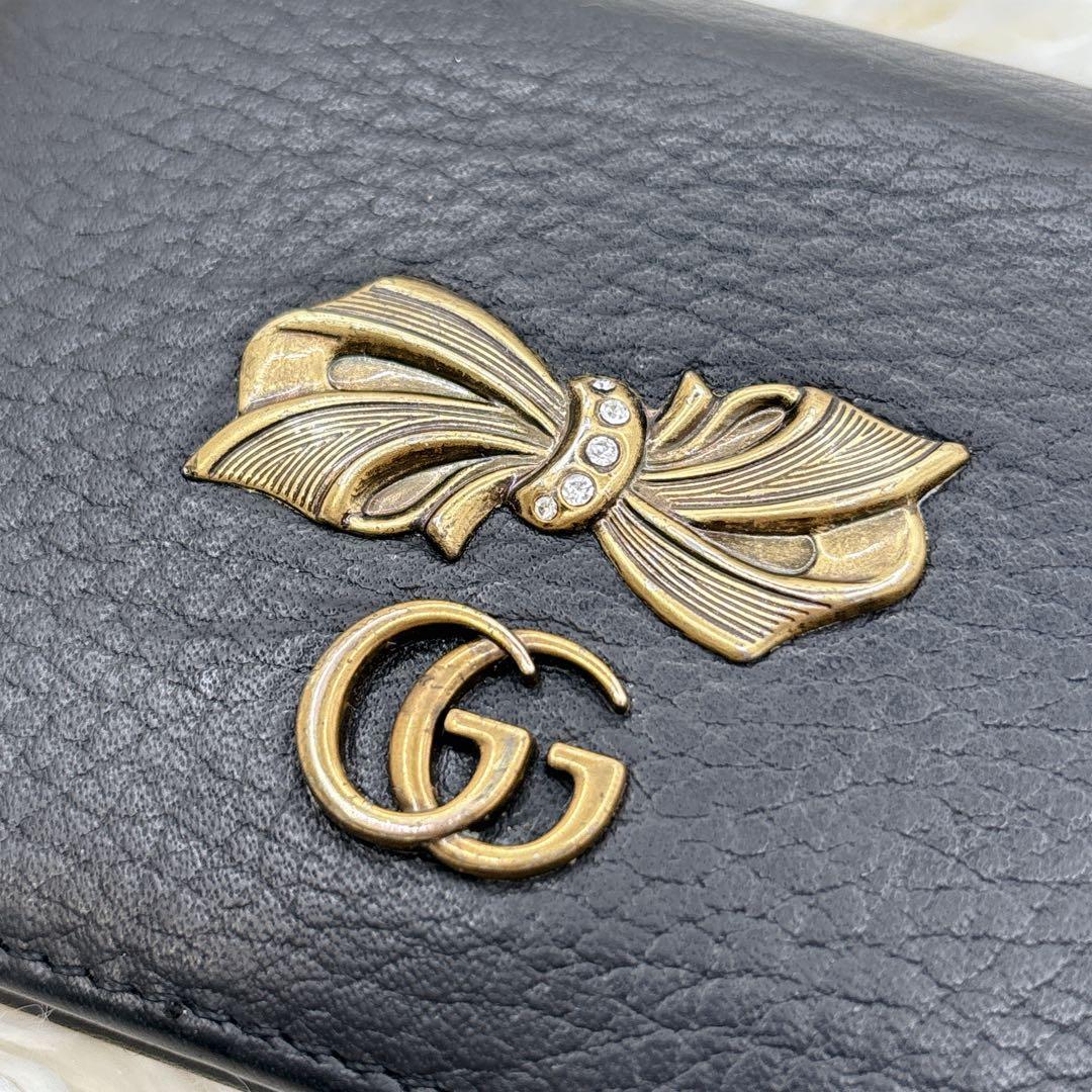 GUCCI♡折り財布 GGマーモント リボン ラインストーン バイカラー 花柄