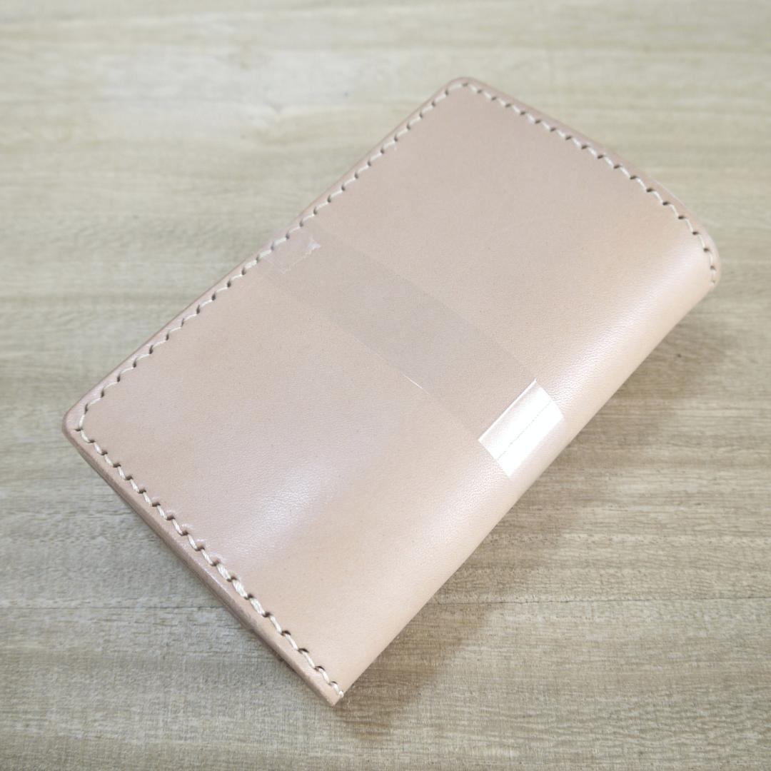 ヌメ革　栃木レザー　サドルレザー　赤タグ付き　ミドルウォレット　二つ折り　生成り