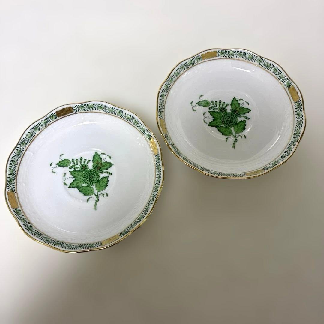 【未使用】ヘレンド　アポニーグリーン　ティーカップ＆ソーサー&デザートプレート