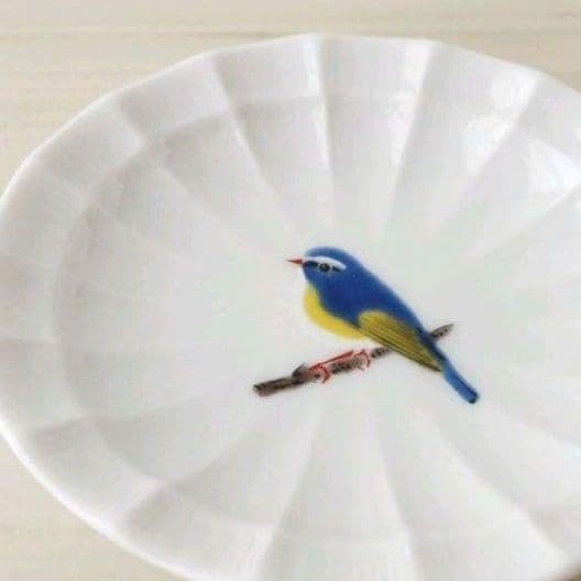 新品2枚セット　九谷焼ちゅんちゅん豆皿　こがら　るりびたき