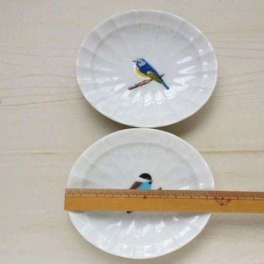 新品2枚セット　九谷焼ちゅんちゅん豆皿　こがら　るりびたき