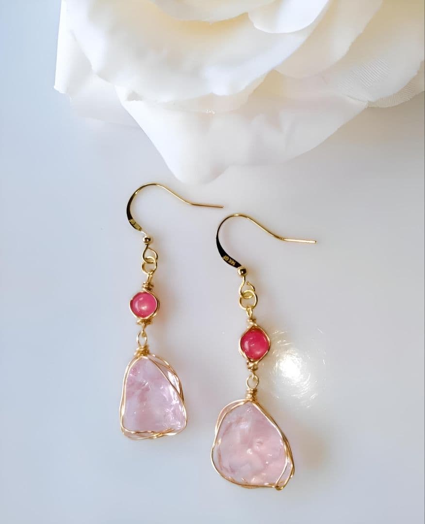 Kgf14 希少 アンダラ ルミネッセントピンク 原石 スタールビー ピアス