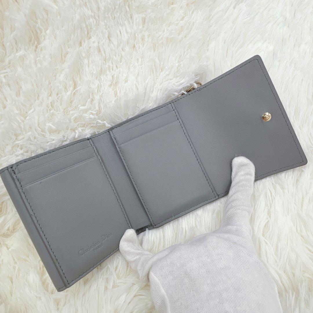美品✨ディオール カナージュ ロータスウォレット　三つ折り財布 ブルーグレー