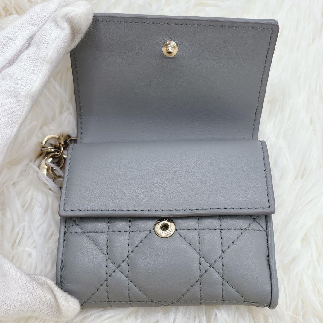 美品✨ディオール カナージュ ロータスウォレット　三つ折り財布 ブルーグレー