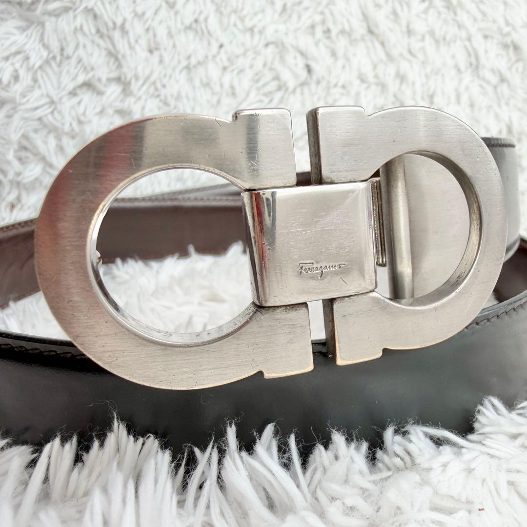 【美品】フェラガモ ベルト ダブルガンチーニ ブラック シルバー
