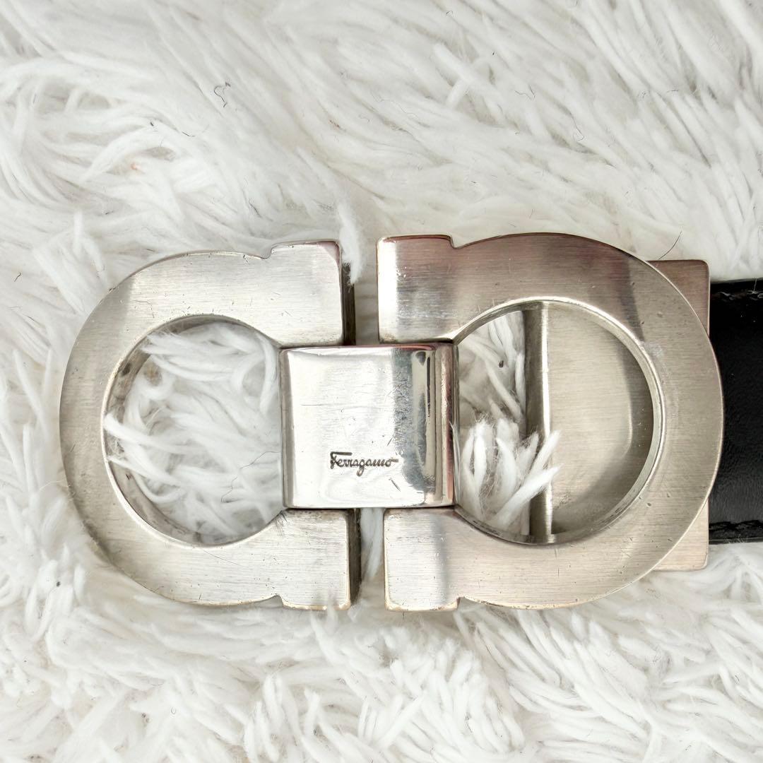 【美品】フェラガモ ベルト ダブルガンチーニ ブラック シルバー