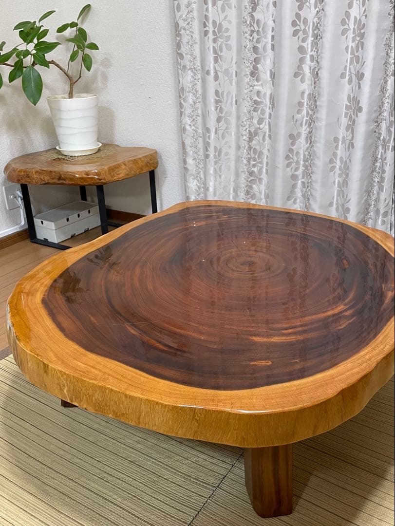 【福岡 引取】一枚板 テーブル モンキーポッド 輪切 座卓