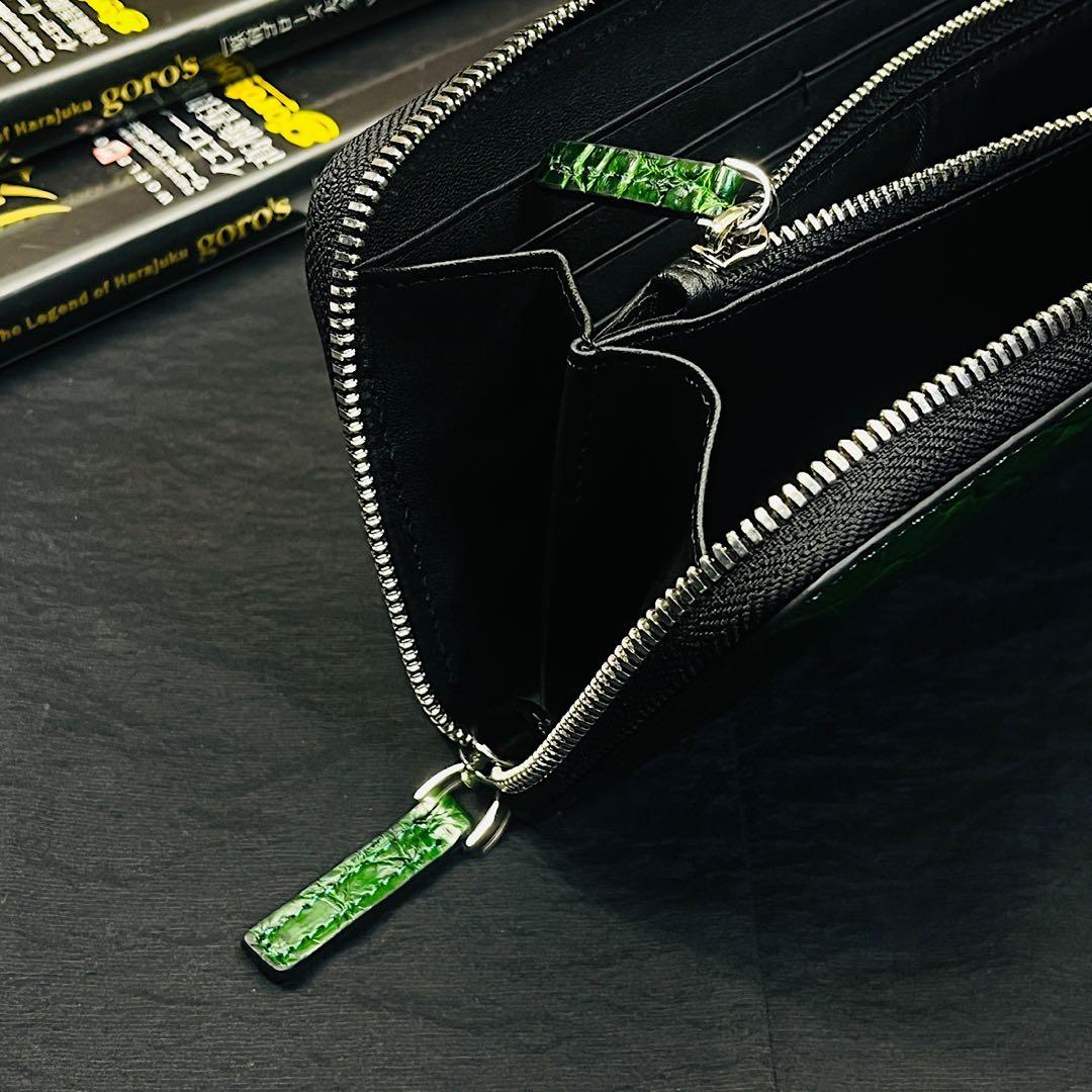 実物撮影 一枚革 クロコダイル メンズ長財布 ラウンドファスナー